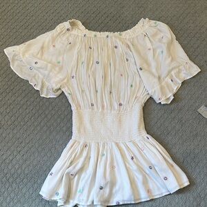 Surf Gypsy White Smocked Mini Dress with Pastel Accents